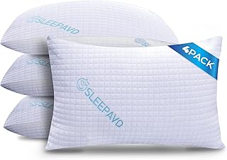 Memory Foam Pillows Queen Size Set of 4 - Firm Cool Shredded Memory Foam Pillows Queen Pillows Set of 4 Bamboo Cooling Bed Pillows for Sleeping for Stomach, Back and Side Sleeper -Medium Firm