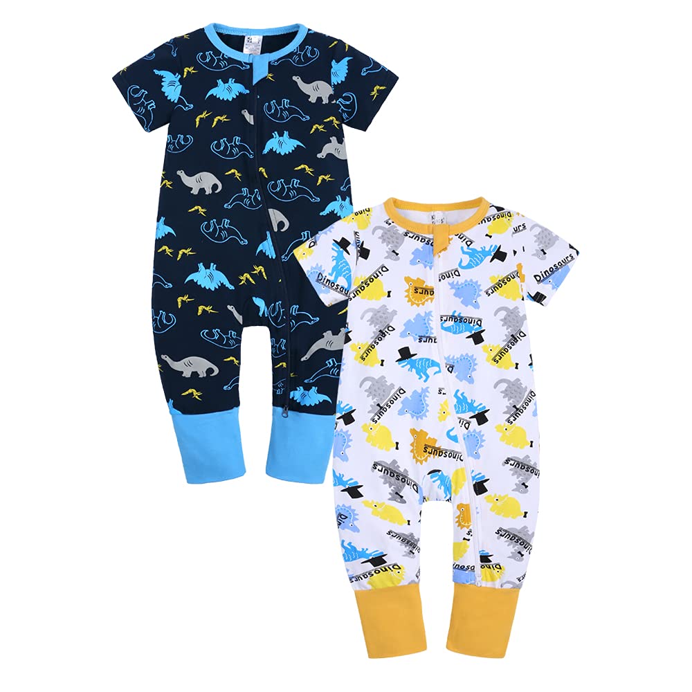Kids Tales 2-Pack Baby Short Sleeve Zipper Romper Toddler Boys Girls Cotton Jumpsuit 2-Way Zip Playsuit Graphic Bodysuit