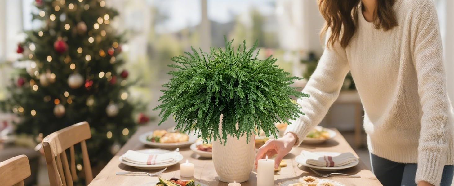 12PACK Realistic Pine Branches, 18inch Bendable Norfolk Pine Stems, Greenery for Vases Shelf Desk Home Table Decor, DIY Crafts Garland Wreath Tree Christmas Decorations (Fresh Green)