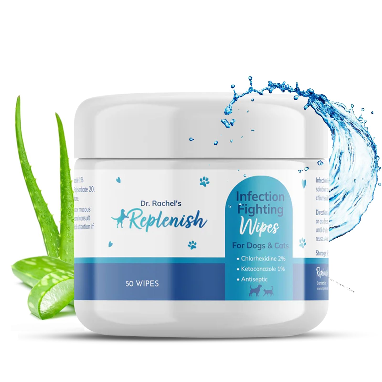 Replenish Antiseptic Wipes for Dogs and Cats - Dog Medicated Wipes with Chlorhexidine and Ketoconazole - Pet Grooming Wipes - Dog Allergy Wipes for Itch Relief, Hot Spots & Skin Irritation - 50 Count