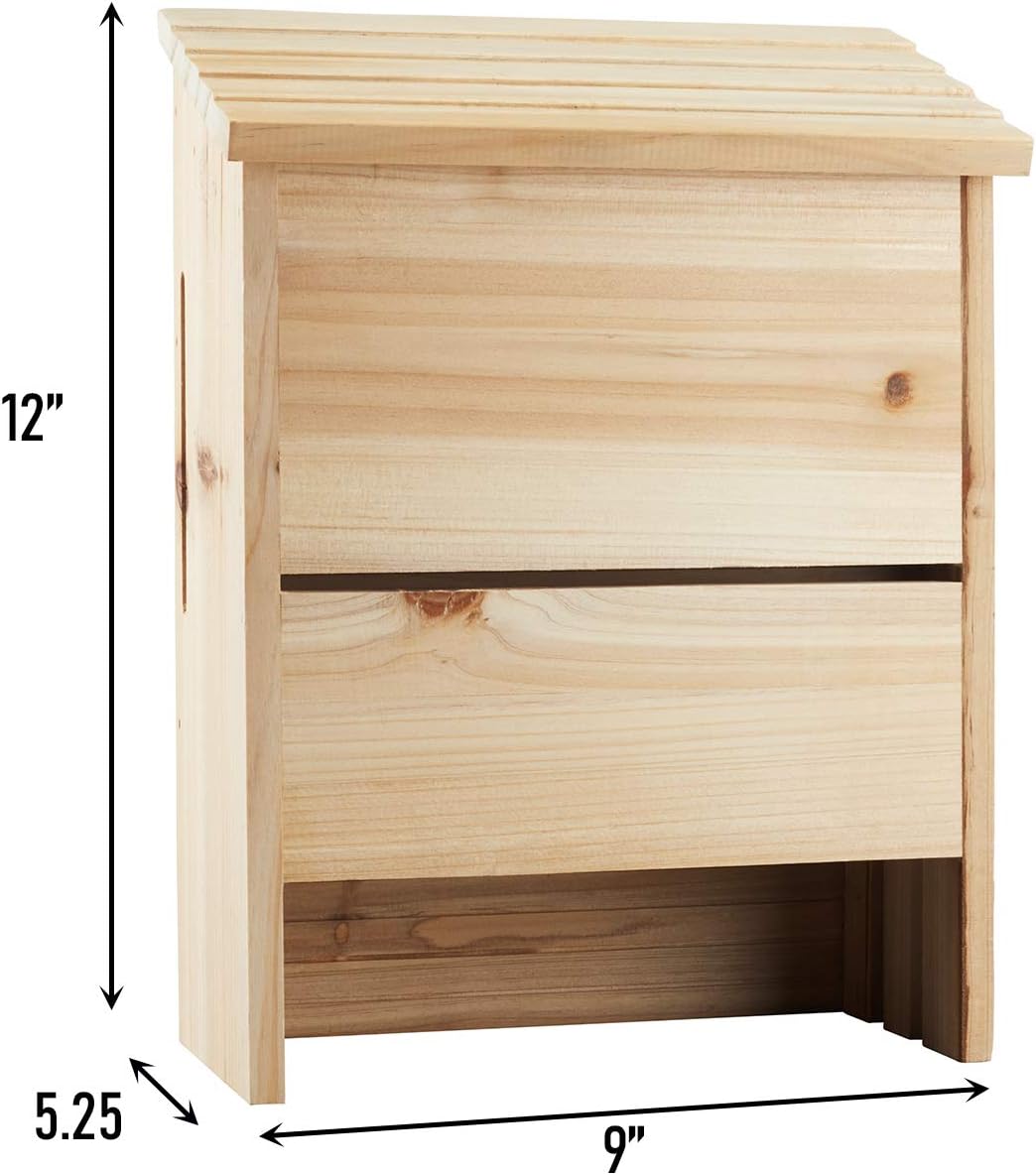 North States - Outdoor Bat House for Mosquito Control with 3 Roosting Chambers, Holds 75 Brown Bats - Natural Wood