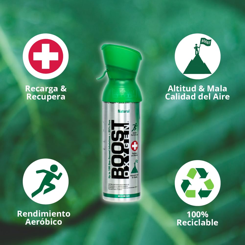 Boost Oxygen Mediana Aroma Natural 5L Bote | Soporte Respiratorio para Recuperación Aeróbica, Altitud, Rendimiento & Salud (Pack de 4)