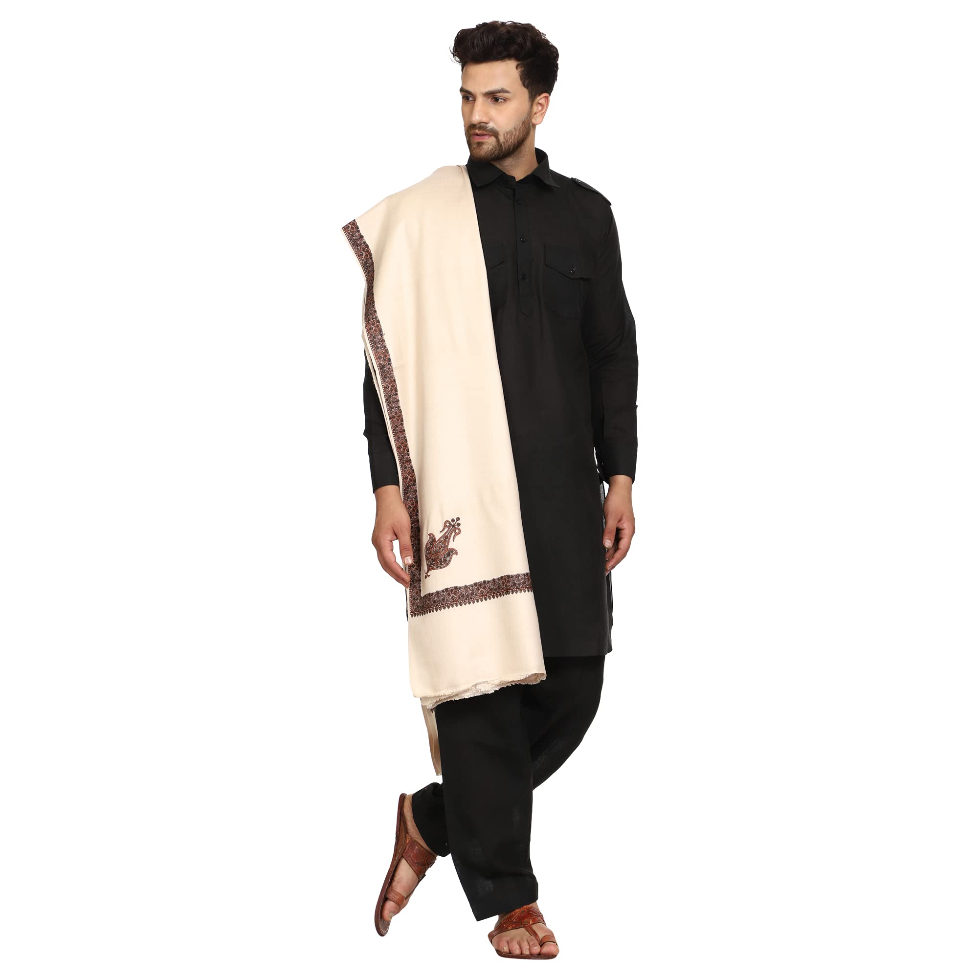 Men's Kashmiri Embroidered Wool Shawl-image-6