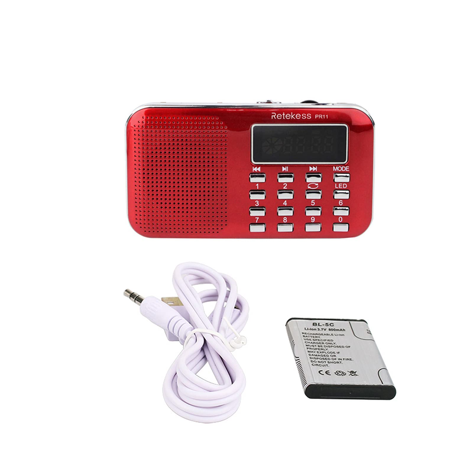 Retekess PR11 Mini Radio Portatile, Radio FM AM, con Altoparlanti, Display LCD, Batteria Ricaricabile, Radiolina Tascabile Supporta unità USB, Scheda TF, AUX (Rosso)