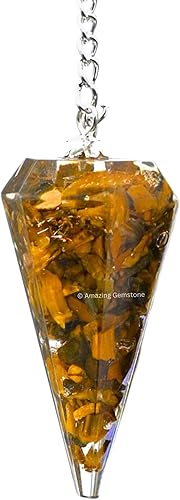 Amazing Gemstone Péndulos de cristal de orgón de ojo de tigre para adivinación y radiestesia péndulo de cristal con verdadero péndulo movimiento
