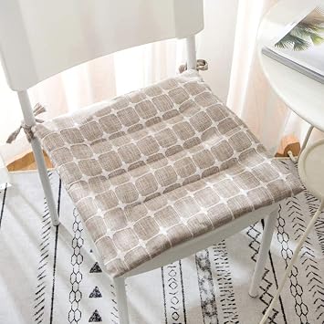 Chair Cushion Not-Slip Dining Chair Pads,Square Cotton Linen Plaid Breathable with Ties for Home Office Seat CushionSize45x45cm18x18inch,ColorKhaki