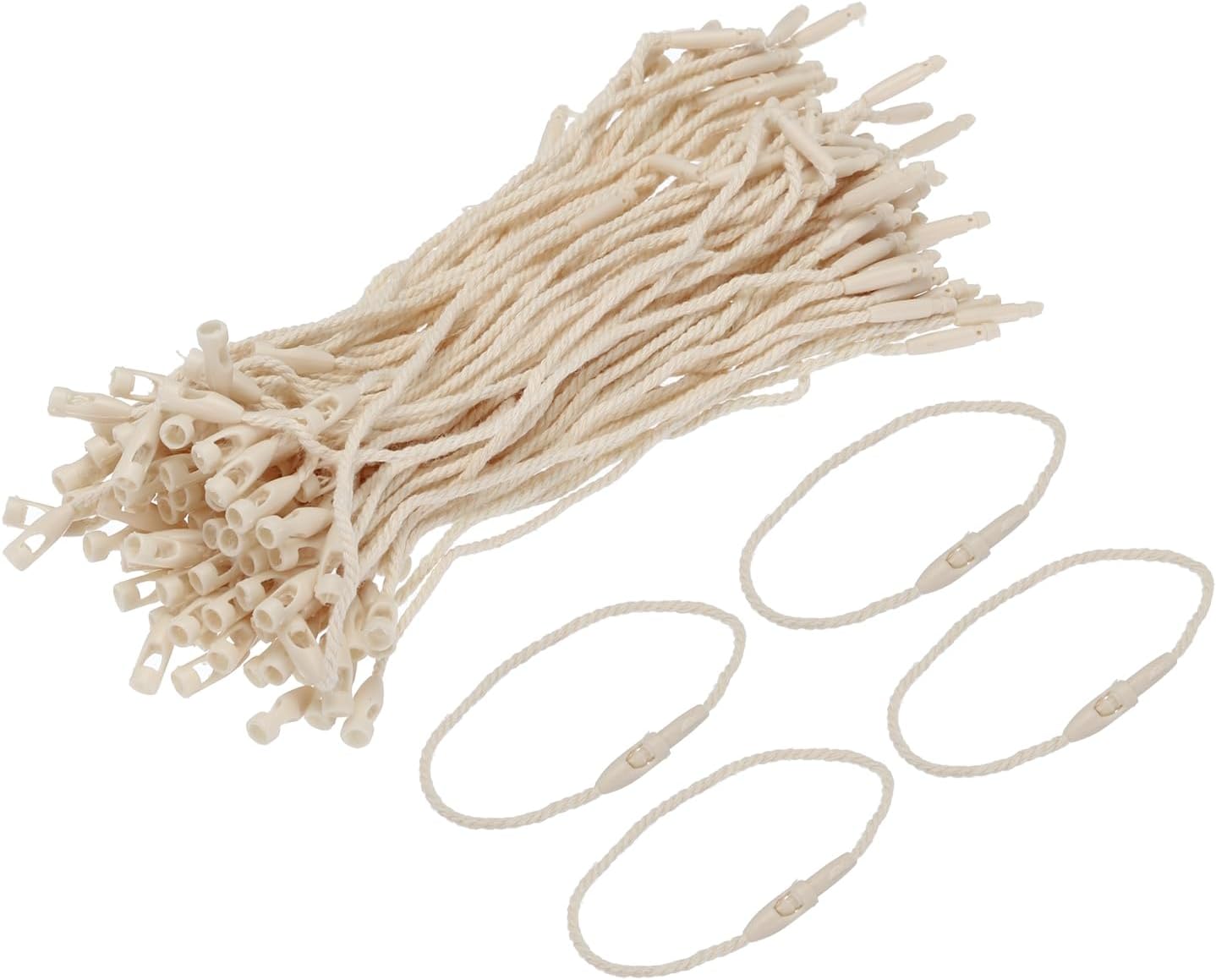 Polyester Rope Hang Tag String Snap Lock Pins Loop Price Tag Fastener Plastic Tags Ties 120mm/7.42 Inch Length,1mm/0.04 Inch Dia,Pack of 100,Beige
