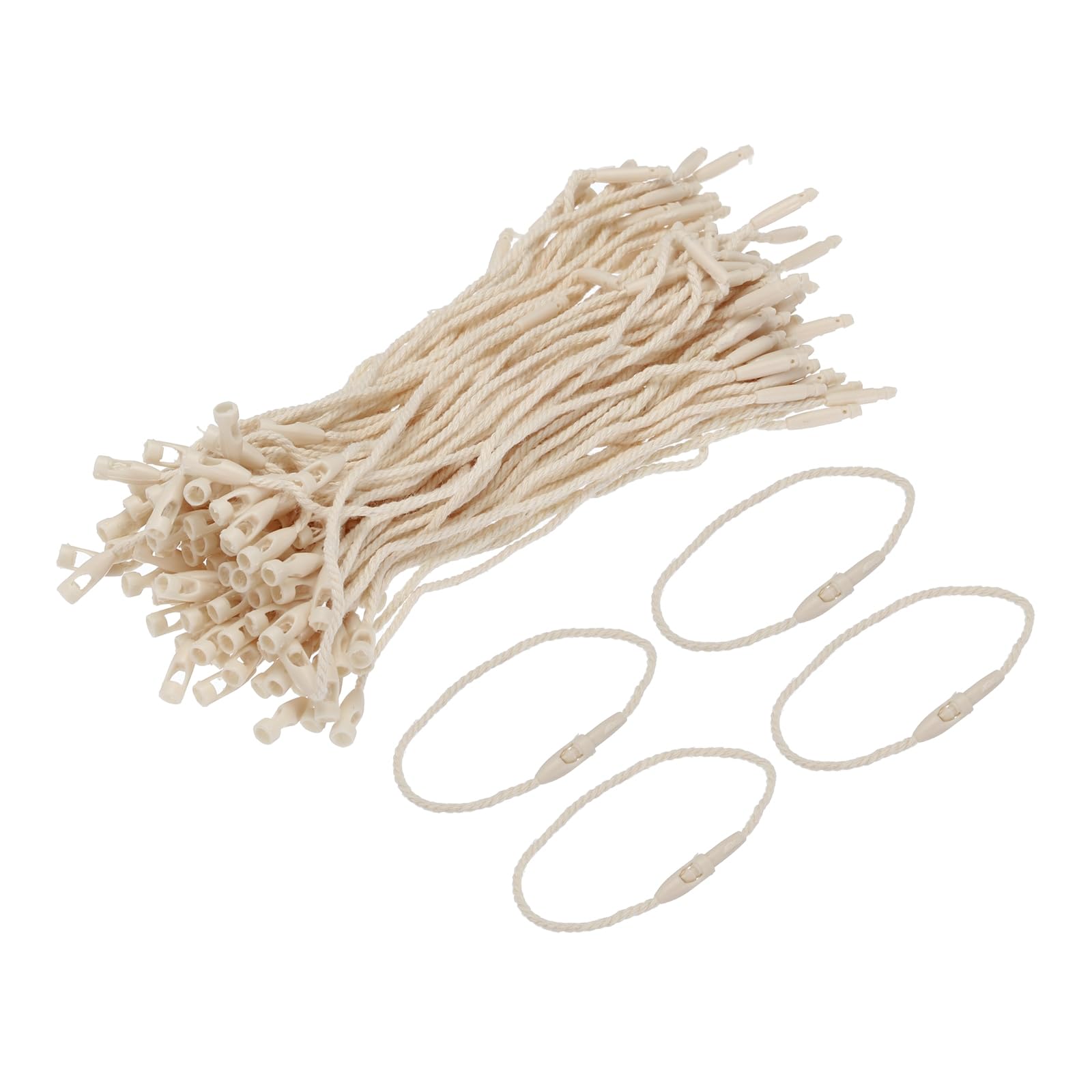Polyester Rope Hang Tag String Snap Lock Pins Loop Price Tag Fastener Plastic Tags Ties 120mm/7.42 Inch Length,1mm/0.04 Inch Dia,Pack of 100,Beige