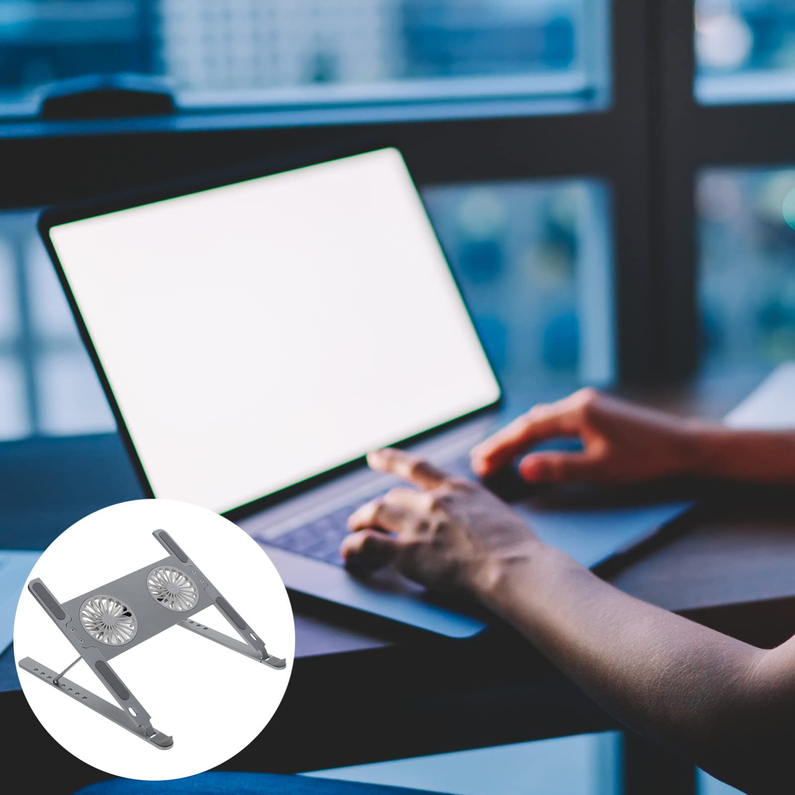 Supporto Notebook Ventilato in Lega di Alluminio Doppia Dissipazione e Aspirazione a Turbina, Base di Raffreddamento Regolabile per Laptop e Tablet