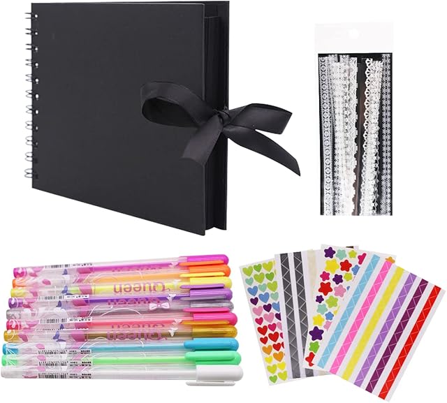 YINENGD Scrapbook Photo Album, DIY Memory Album, 60 Pages A5 Craft Paper 5.9 x 8.5inch, Photobook for Lover Friends Kids Anniversary Wedding Gift(Black)