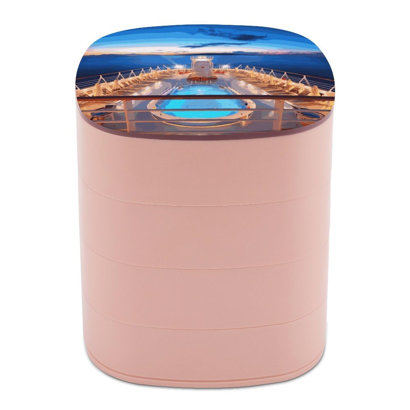 FekiLoot Pool Party Cruise Ship Jewelry Box 4-Layers Rotatable Jewelry Organizer Storage Box with Mirror Cute Travel Jewelry Case Portable Earring Holder Organizer for Ring Necklace Bracelet