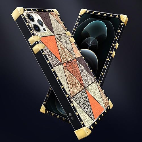Miniatura 6 de TAMEFOX Funda cuadrada compatible con iPhone 12 Pro Max (6.7 pulgadas), mandala retro dorado, de lujo, suave TPU duro, parte trasera de