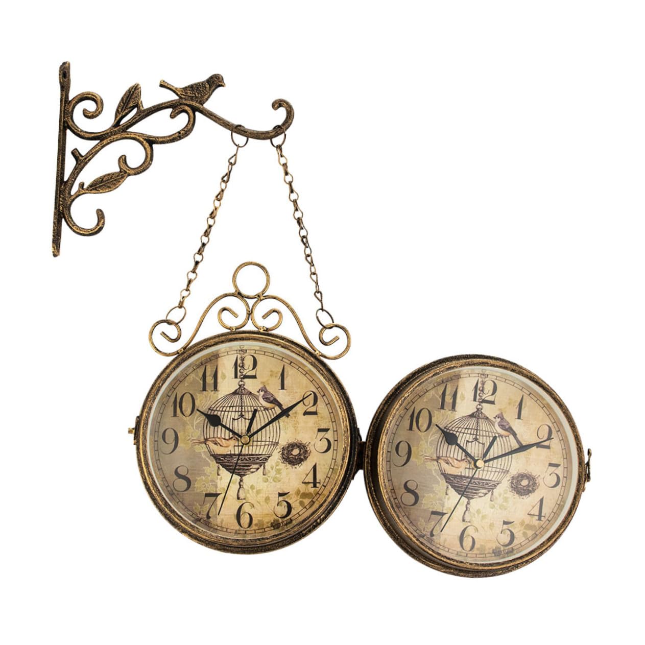 Horloge murale double face en fer rétro et silencieuse pour salon