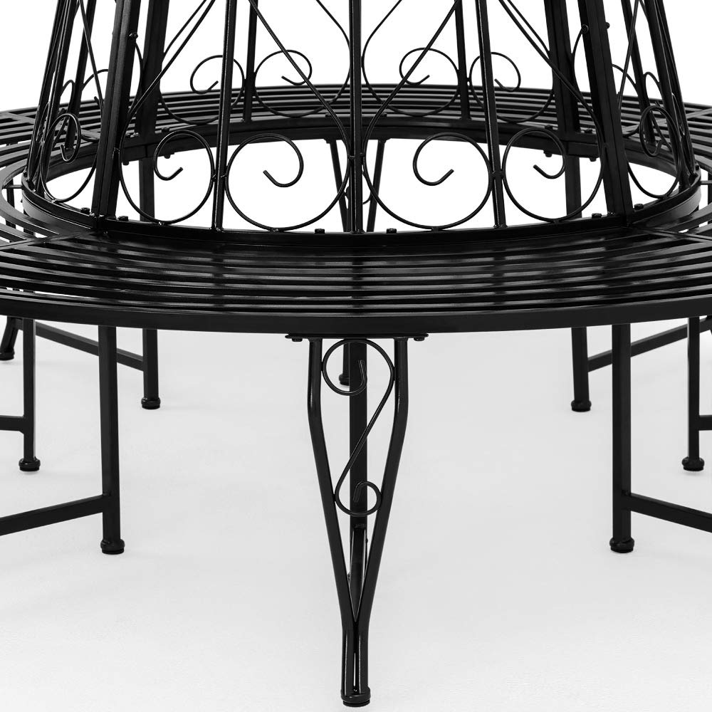 Casaria Banco de Árbol Circular 360 Grados Acero Diámetro 160cm | Resistente, Bancos Parque, Patas Curvadas, Elegante, Negro, Asiento árboles, Circunferencia 220cm máximo, Antideslizante
