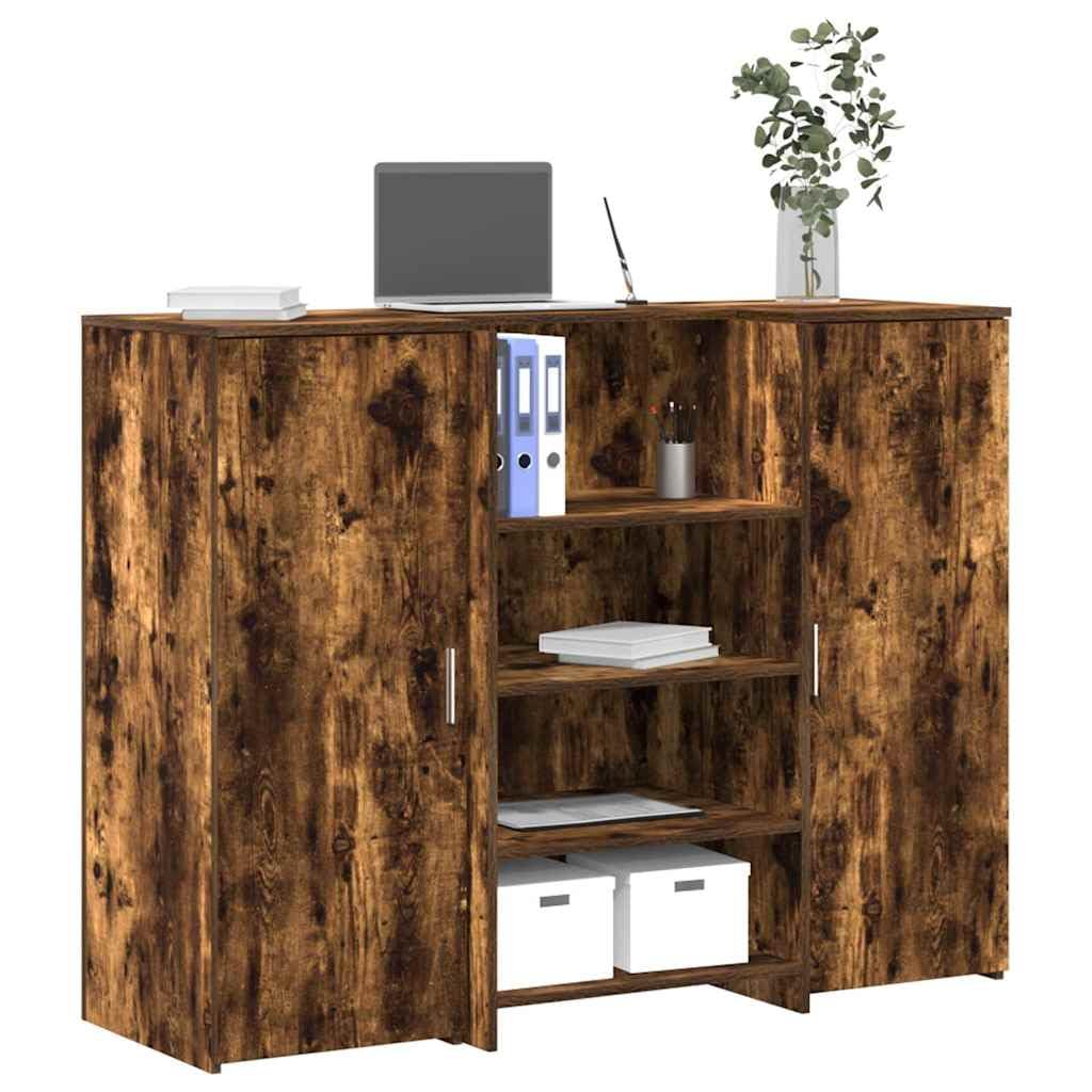 Bancone da ricevimento, in legno di rovere affumicato, 135 x 50 x 103,5 cm, con vano portaoggetti e vano portaoggetti, scrivania per ufficio, PC, laptop, segretario, gaming, postazione di