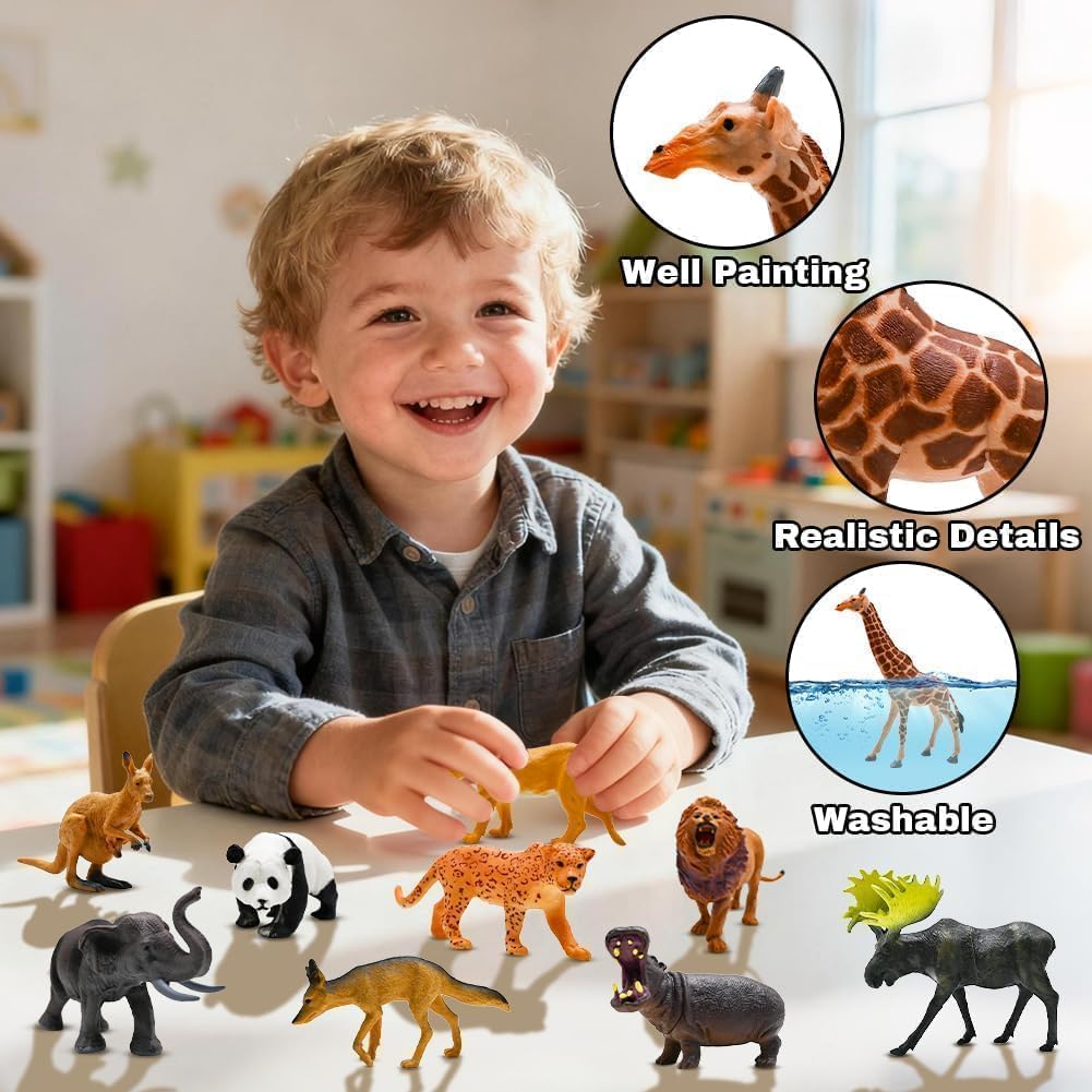 Safari Animals Figures Toys, Realistic Wild Zoo Animal Figurines, Plastic African Jungle Animals Playset for Kids Toddlers, 21Pcs Safari Toys Birthday Gifts for Boys Girls Safari Animals Playset
