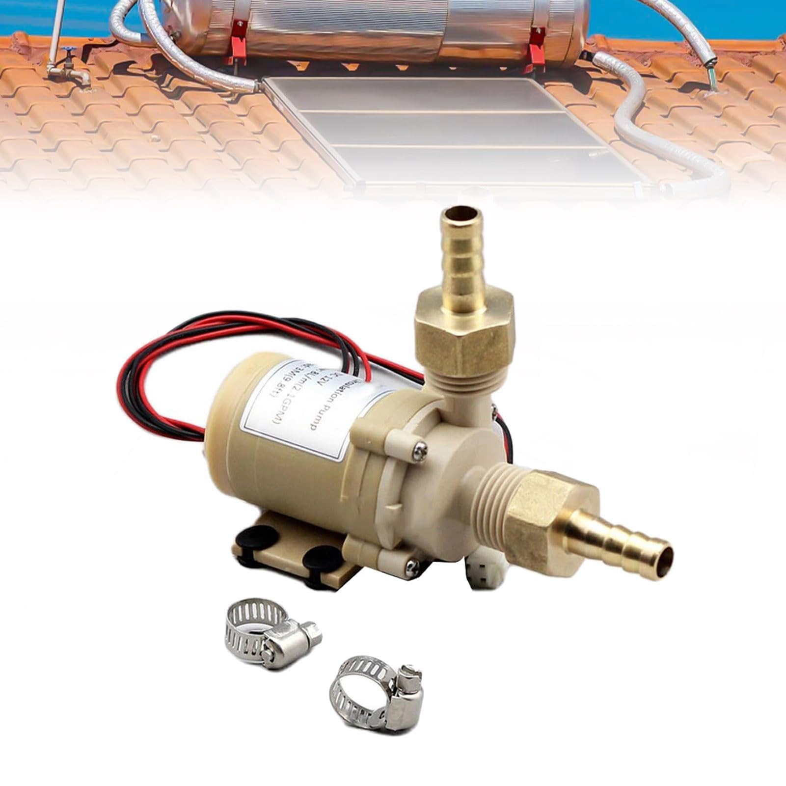 12V DC Brushless Pump, High Temperature Water Pump Quiet Solar Small Inline Hot Water Circulation Pump for Industry, Agriculture, Pressurization