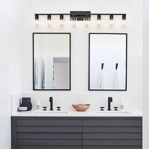 Miniatura 2 de Lámpara de tocador de baño de 8 luces, luces negras de tocador de baño con pantalla de vidrio transparente resistente, 8 bombillas grandes