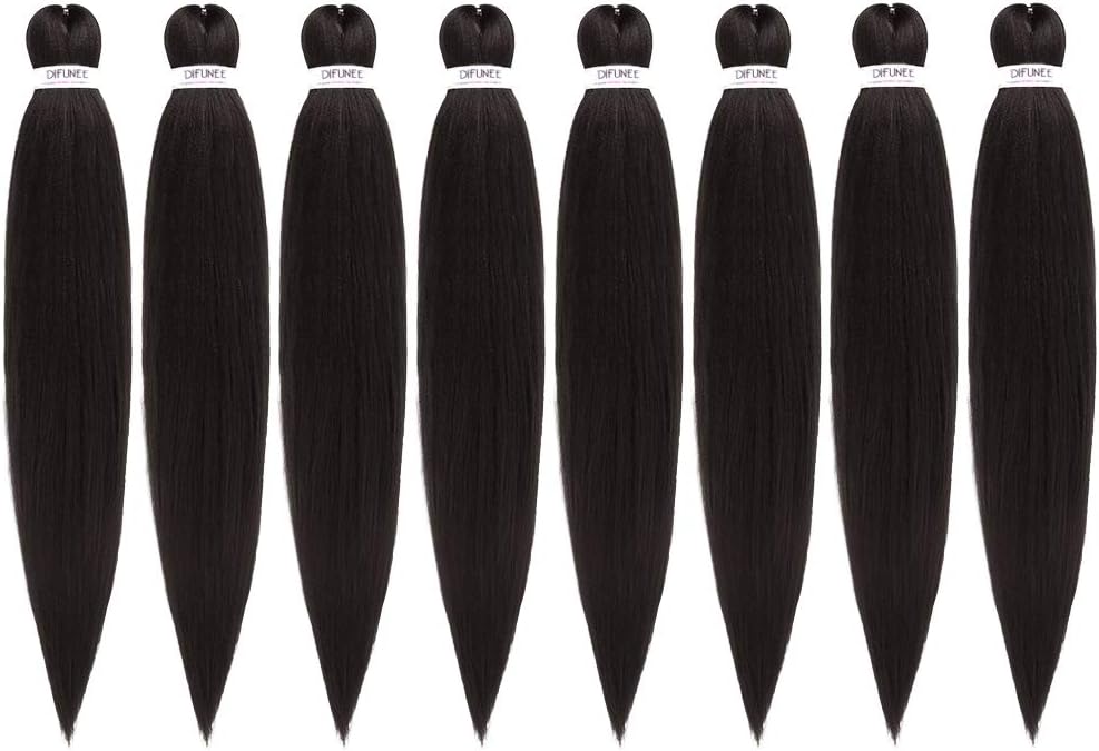 Difunee 22, 2: 22"-8 Packs/Lot Pre-Stretched Braiding Hair Extensions Yaki Texture Synthetic Low Temperature Itch-Free Twist Braid Hair (#2)