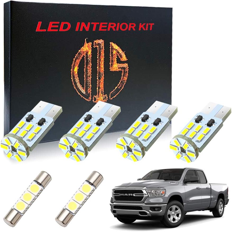 White LED Interior Kit Accessories for 2009-2019 2020 2021 2022 2023 2024 Dodge Ram 1500 2500 Map Dome Vanity Mirror License Plate Light Bulbs Big Horn Lone Star Tradesman (11 Pieces)