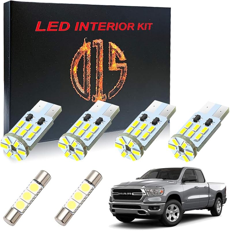 Kit de lâmpadas LED brancas para interior D15 Lighting para Dodge Ram 1500 e 2500 2009–2024 – 11 peças