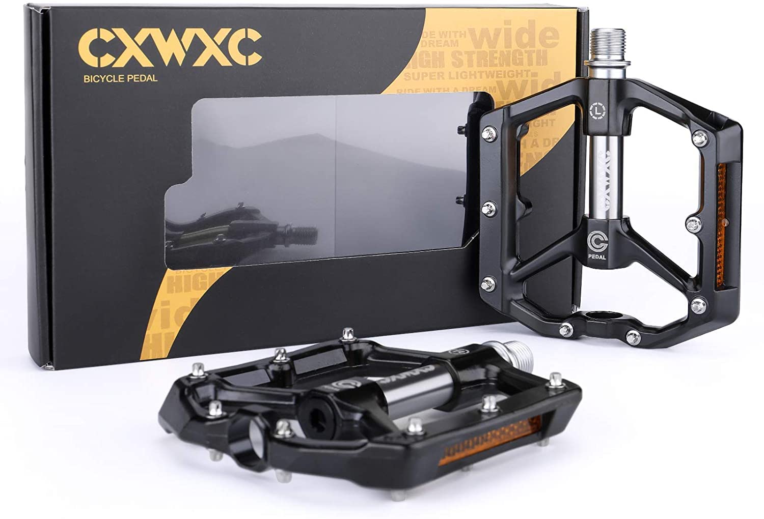 CXWXC Fahrradpedale Mit Reflektoren - MTB Aluminiumlegierung Pedale Set, 9/16 Cube Pedale für Mountainbike, Rennrad