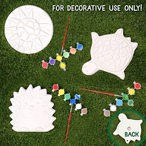 Creative Roots Mosaic Turtle, Hedgehog, & Sun Stepping Stone, Includes 3-Pack 7-Inch Ceramic Stepping Stone & 6 Vibrant Paints, Paint Your Own & DIY Stepping Stone for Kids Ages 8+ - 3