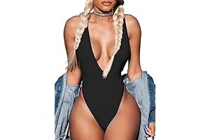 Women's Sexy One Piece Deep V Neck Sleeveless Tank Top Bodysuit Jumpsuit