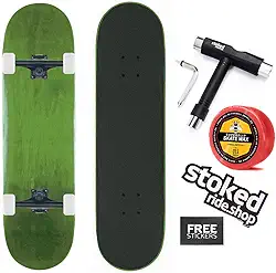 Stoked Ride Shop Skate completo - Madeira de bordo feita nos EUA - Prancha de skate para adultos, crianças, meninas e meninos - totalmente montada com cera, ferramenta de skate e adesivos