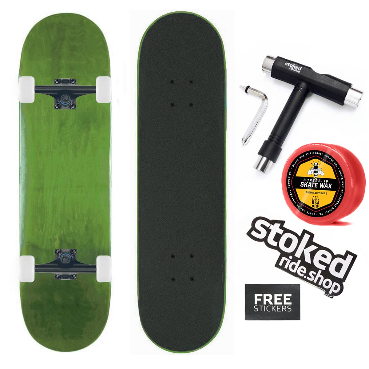 Stoked Ride Shop Skateboard Complete - American Made Maple Wood - Skate Board for Adults Kids Girls Boys