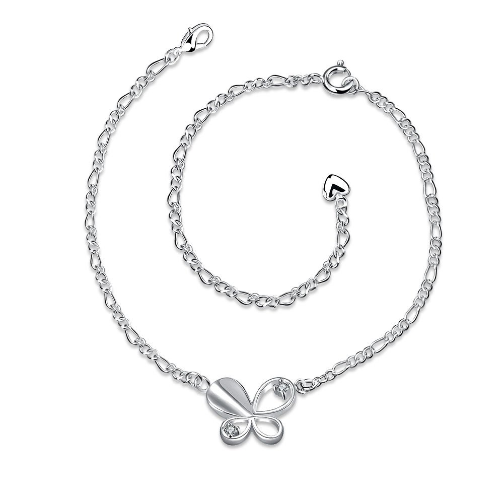 Xiaodou Sterling Silver Crystal Butterfly Charm Anklet Chain Summer Sandals Anklet
