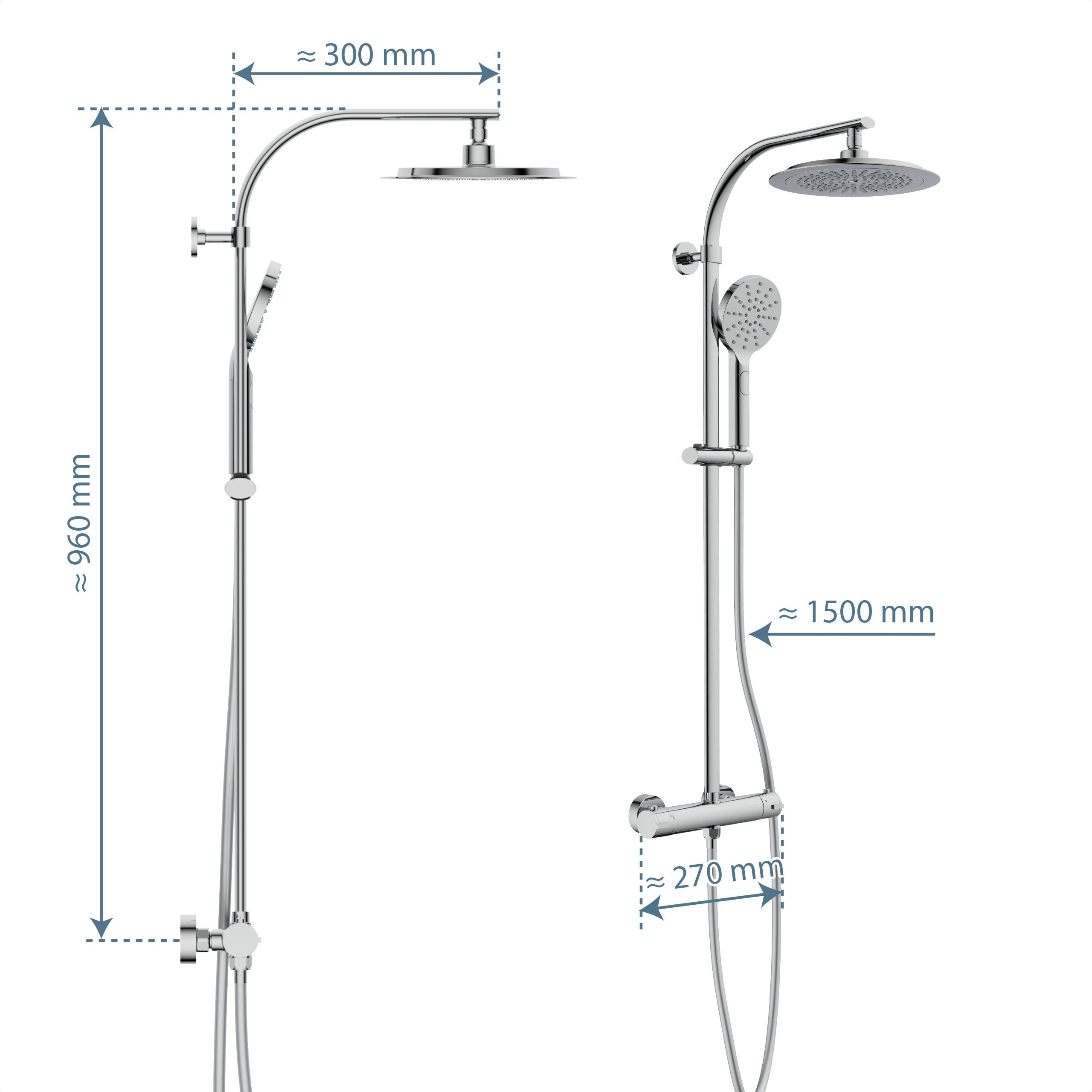 Schütte MADURA System termostatowy, zestaw dużych efektów deszczowych (Ø 24 cm) i regulowany prysznic, zestaw drążka, kolumna, panel prysznicowy, chrom, stal nierdzewna, (B x H x T): ok. 240 x 1010 x