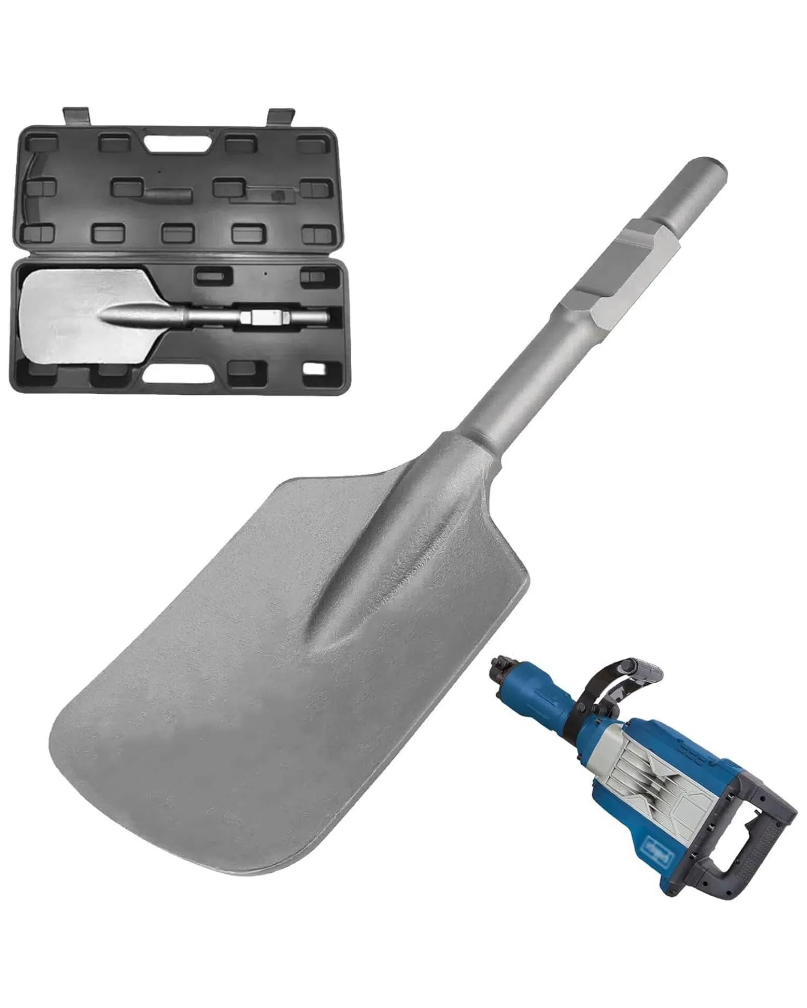 SDS HEX Schaufelmeißel 135 x 440 mm Meißel Sechskant-Aufnahme 30mm SDS HEX Breitmeißel mit Kunststoffkoffer Asphaltmeißel für Abbruchhammern Lehm Spaten von Hartem Schmutz Ton Losem Beton