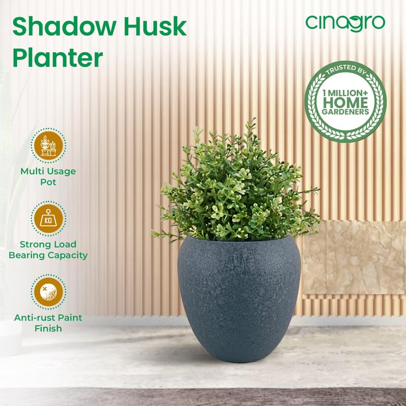 Image of CINAGRO Metal Planter Pot with Stand for Indoor Plants, Round Decorative Flower Pot, Rust-Resistant, Modern Plant Holder for Home, Balcony, Office (13.9 x 12.7 cm, Shadow Husk)