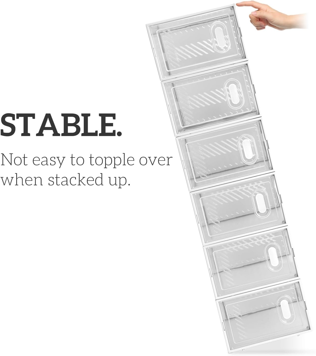 6 Pack Large Shoe Storage Boxes Organizers Clear Plastic Stackable, Modular Space Saving Shoe Boxes Sneaker Storage for Sneakerheads,Toy Storage Organizer Bins for Entryway, Closet, Under Bed, White