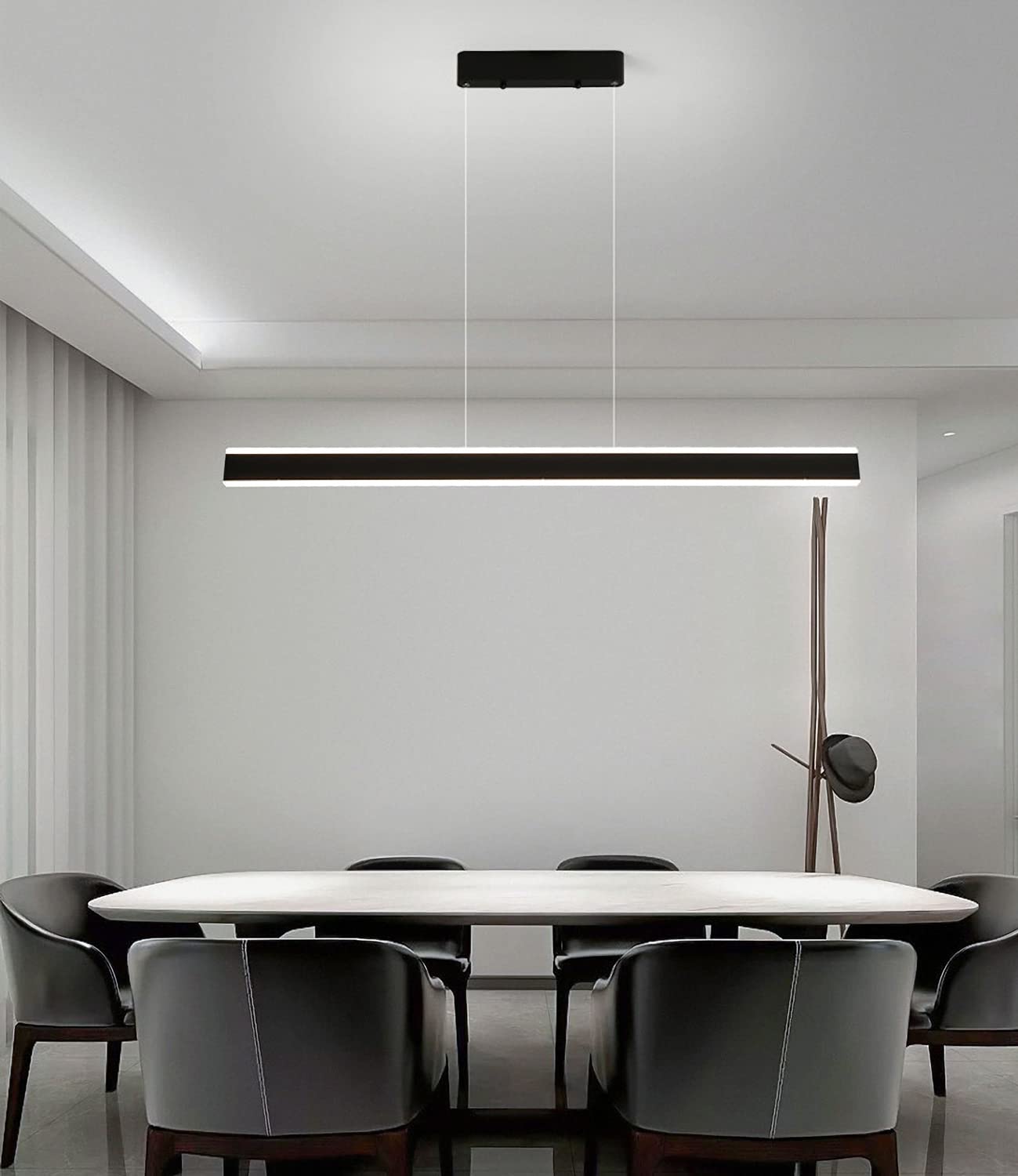 LED Lampa Wisząca do jadalni Nowoczesna ściemnialna długa lampa Wisząca z pilotem Żyrandol z Regulacją Wysokości Akrylowy klosz do Jadalni Biurowe Oświetlenie Kuchenne (czarny, 100cm)