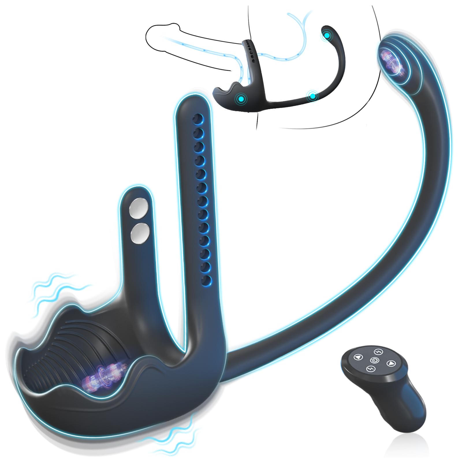 Anal Sex Toy Testicle Taint Stimulator with Adjustable Vibrating Cock Ring Remote Control Vibrating Anal Butt Plug Prostate