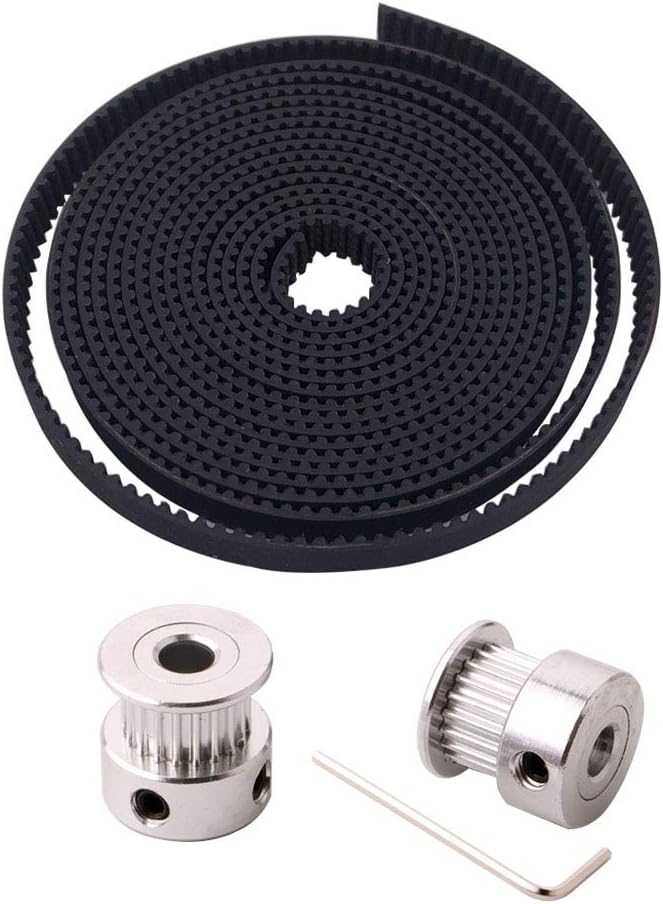 2m 3D Printer GT2 Timing Belt Kit, 2mm Pitch 6mm Width Rubber Timing Belt, with 2Pcs 5mm 20-Teeth Aluminum Timing Pulley, for 3D Printer CNC Machine