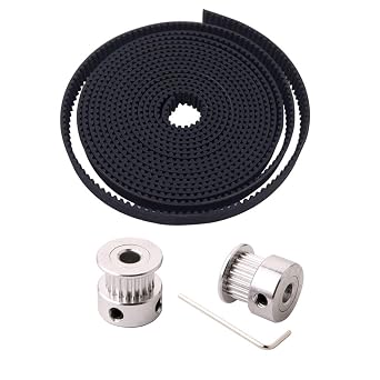 2m 3D Printer GT2 Timing Belt Kit, 2mm Pitch 6mm Width Rubber Timing Belt, with 2Pcs 5mm 20-Teeth Aluminum Timing Pulley, for 3D Printer CNC Machine