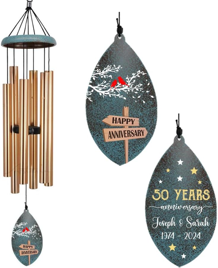 Personalized Wedding Wind Chimes, 36inch Customized Wedding Gifts for Couples, Anniversary Wind Chime for Husband/Wife, Loving Story Outdoor Decor (Produced in USA)