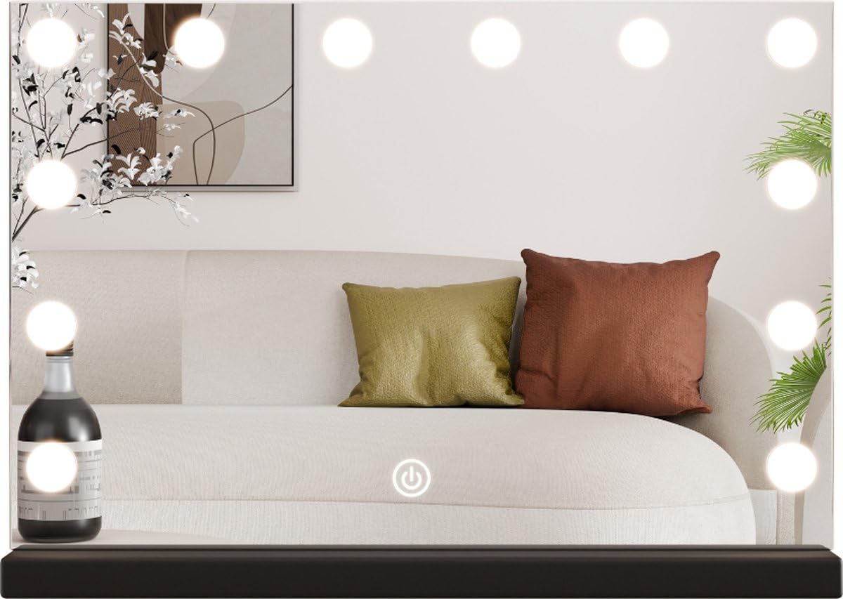 SensaHome Vanity Mirror Pro - Miroir de Maquillage Hollywood avec 12 Lampes LED à intensité Variable, 3 Modes d'éclairage, 60x40 cm - Noir