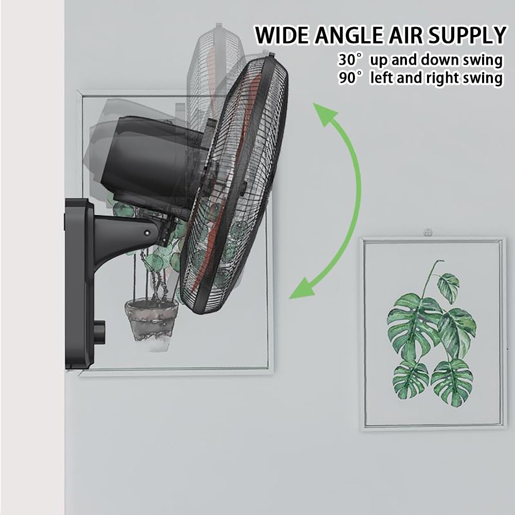 Ventilatore solare da parete con telecomando, raffreddamento oscillante a 5 pale per interni ed esterni, flusso d'aria silenzioso, 3 velocità, timer, design a risparmio energetico per patio, camera da