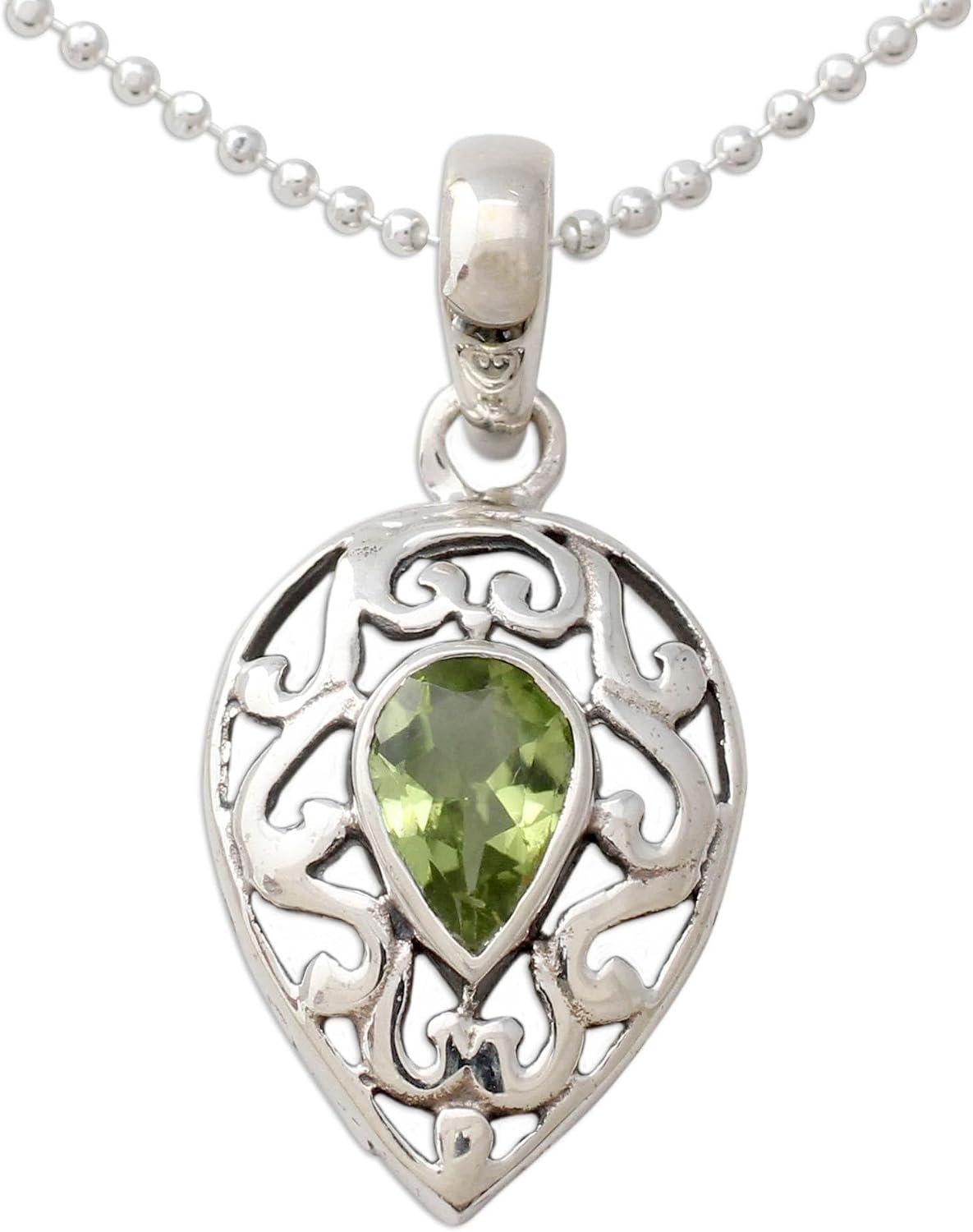 NOVICA Artisan Handmade Peridot Pendant Necklace Sterling Silver with Birthstone Jewelry Green India [15.75 in L Pendant(s) 1.4 in L x 0.6 in W x 0.2 in D] ' Lime Lace'