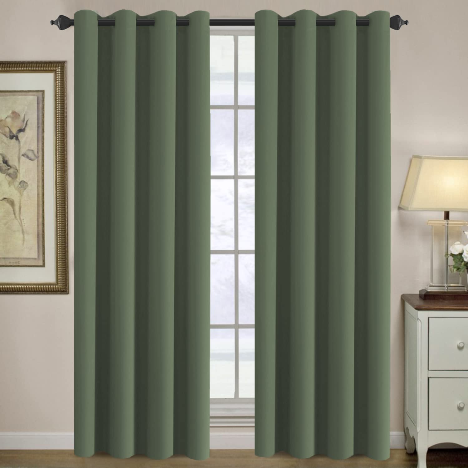 H.VERSAILTEX Blackout Curtain for Living Room Thermal Insulated Window Treatment Curtain Extra Long 84 inch Length Energy Saving Solid Grommet Top Blackout Drape, One Panel, Bronze Green