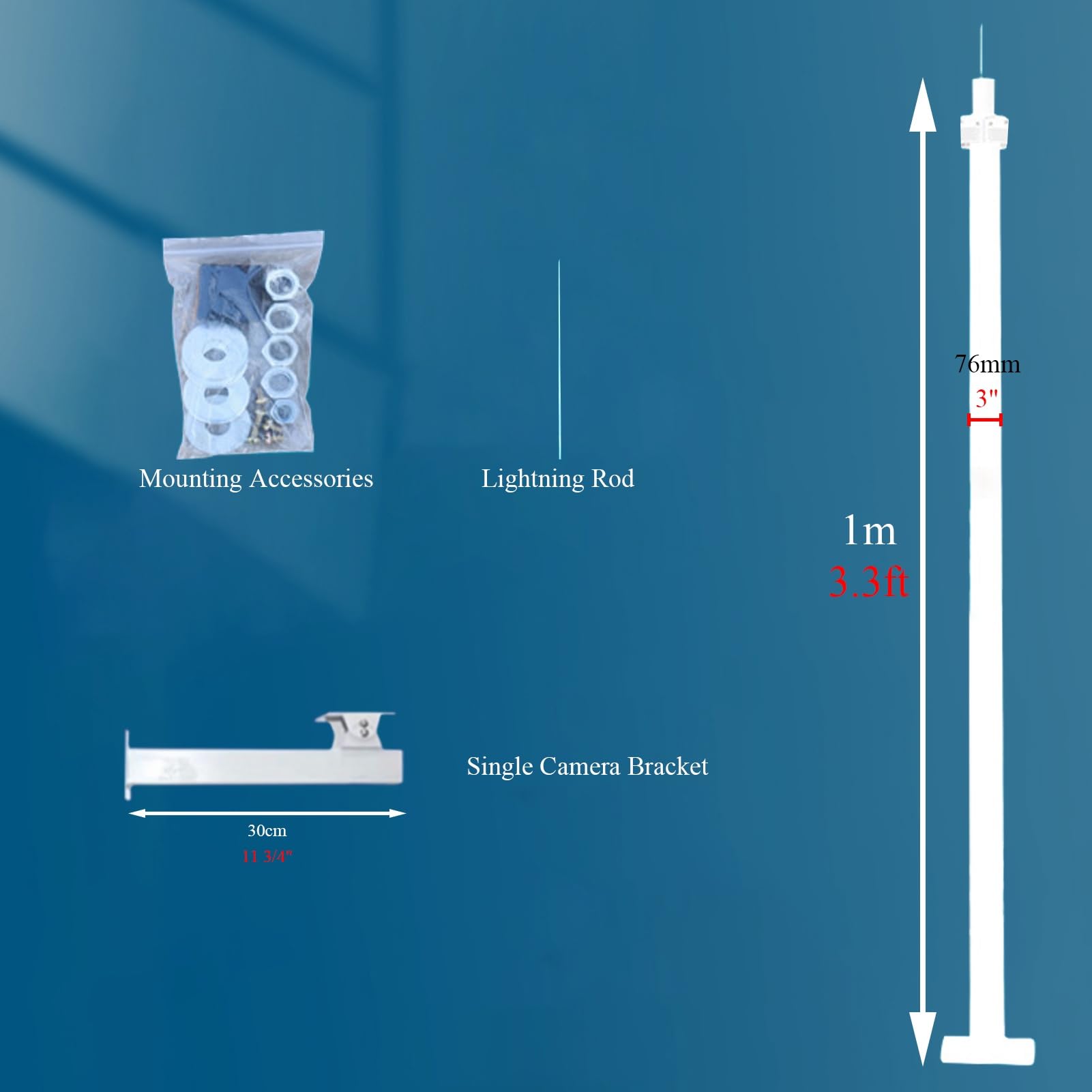 Halterung für Überwachungskamera Wetterfester Mast für Terrassenüberwachungskameras, Bodenmontagemast für Überwachungskameras, 1 m/1,5 m/2 m Hohe Dome-Kamerahalterung(1m (3.3ft))