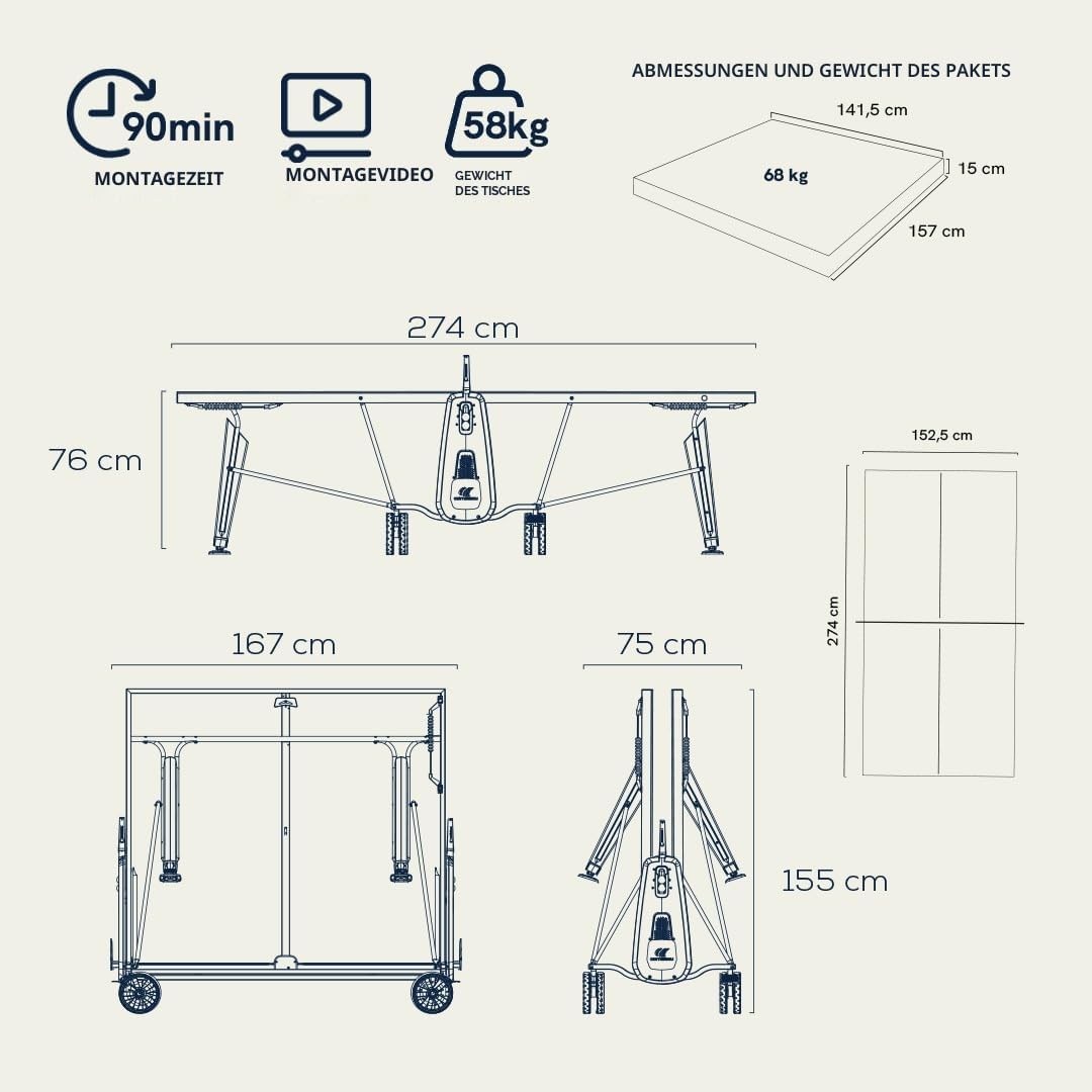 Cornilleau 400X - Outdoor Tischtennisplatte - Klappbar - Wetterfest - Robust - Rollbar - Tischtennistisch für draußen mit 5 mm Melaminharzplatte - Blau oder Grau