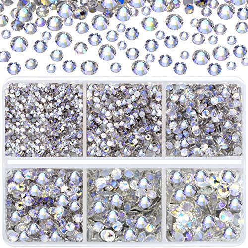 8030 Pieces Nail Art Rhinestones Round Flatback Rhinestones Crystal Nail Gems Stones in 6 Mixed Sizes for Nail Art Phone Decorations Crafts DIY (AB Purple)
