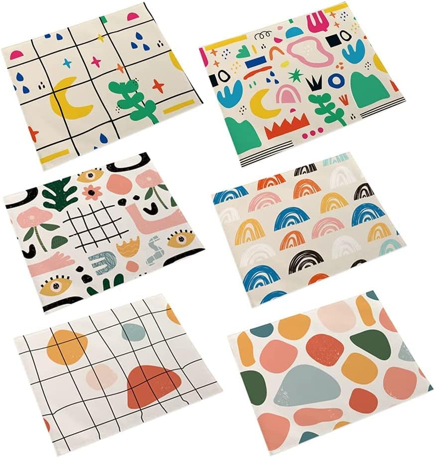 Set of 6 Cotton Linen Breakfast Placemats Heat Resistant Washable...