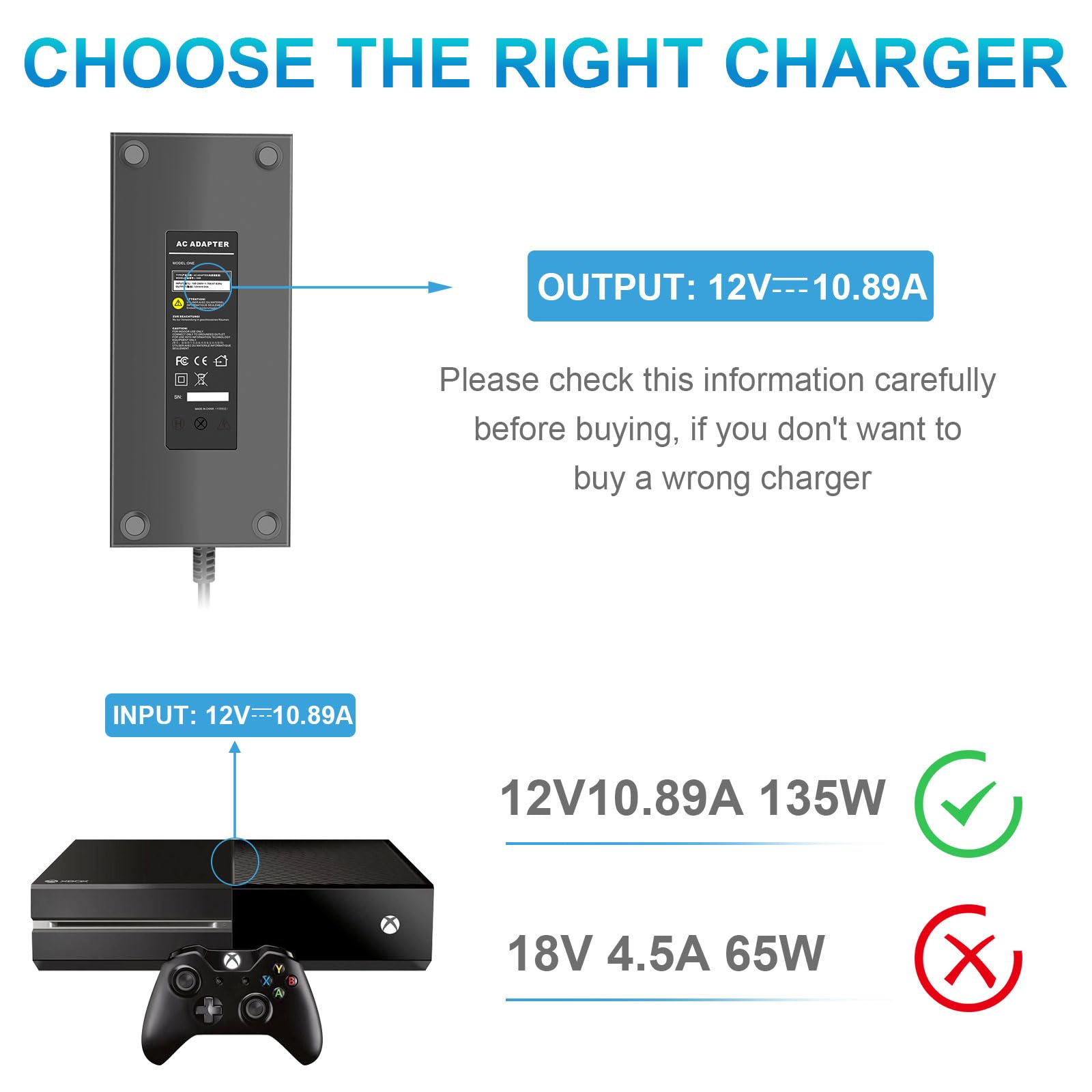 ARyee Bloc d'alimentation Xbox One, AC Adaptateur Secteur Brique Bloc Chargeur pour Xbox One Console, Auto Tension 100-240V