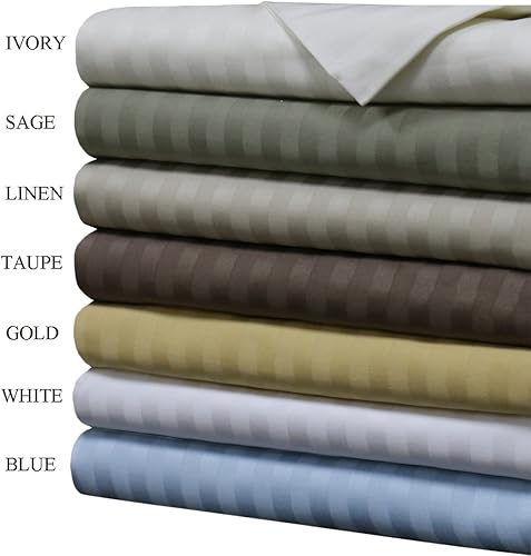 Miniatura 5 de Juego de sábanas Damask a rayas de 650 hilos, mezcla de algodón, 22.0in de profundidad, tamaño queen